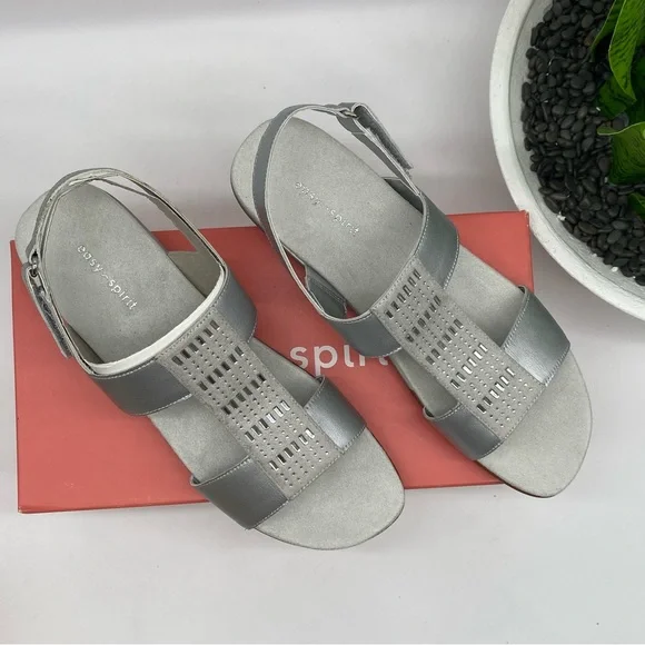 Easy Spirit Shoes Easy Spirit Womens Hazel Open Toe Slingback Casual Sandals In Silver Size N Poshmark